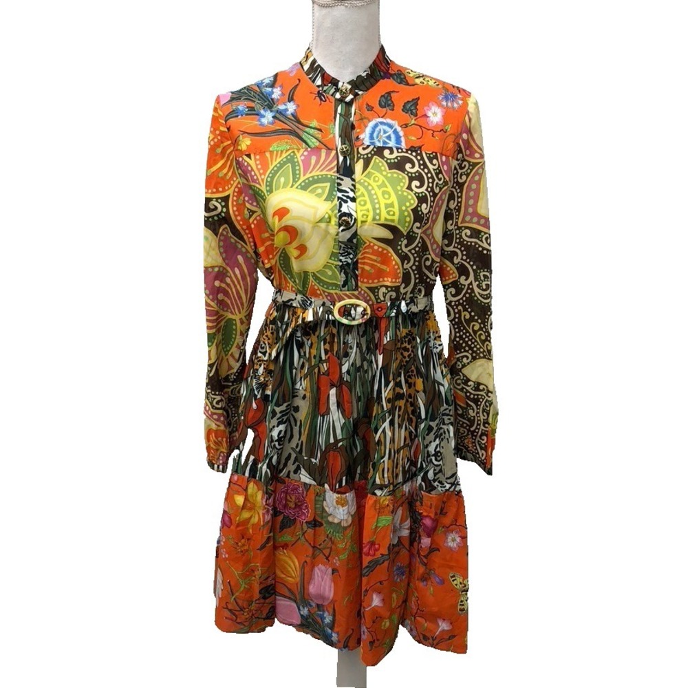 Gucci Fit And Flare Dress Womens 40 Small Floral Printed Belted Boho‎ Designer
